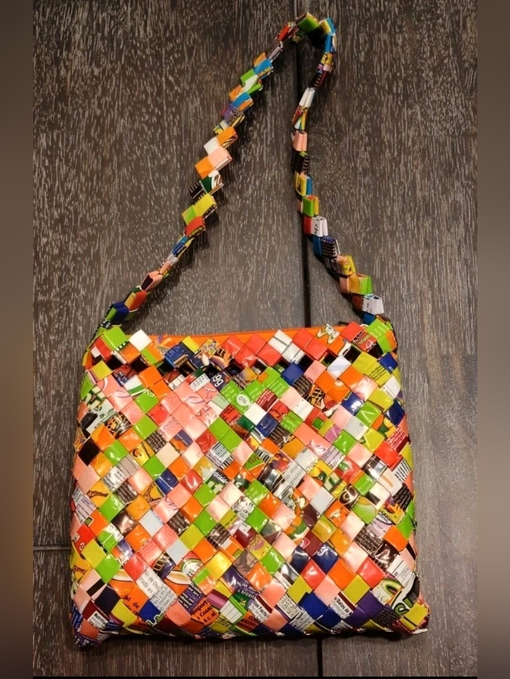 MOSAIC CLUTCH SHOULDER HANDBAG PAPER CANDY WRAPPER 9.5" X 8.5" PAPER RECYCLED.